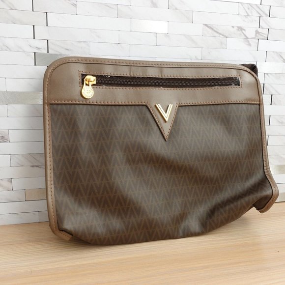 Vintage VALENTINO Purse Brown‎ PVC Clutch Logo Italian MARIO VALENTINO Italy 90s - Picture 2 of 16